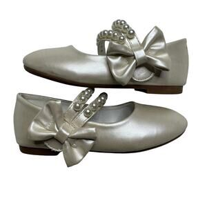 Girls Mary Jane Dress Shoes Size 10 Pearl Champagne Ballet Flats Wedding Party
